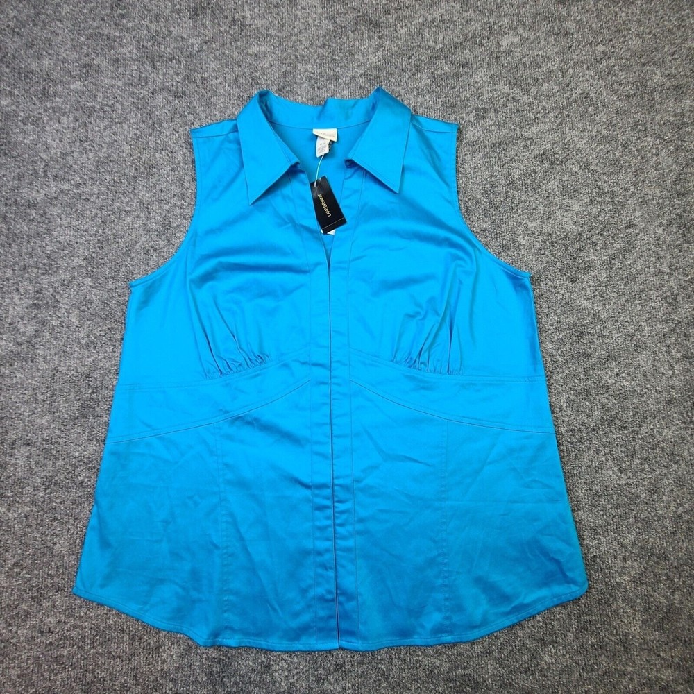 New Venezia Womens Top Size 14 16 Blue Sleeveless Hook and Eye Stretch